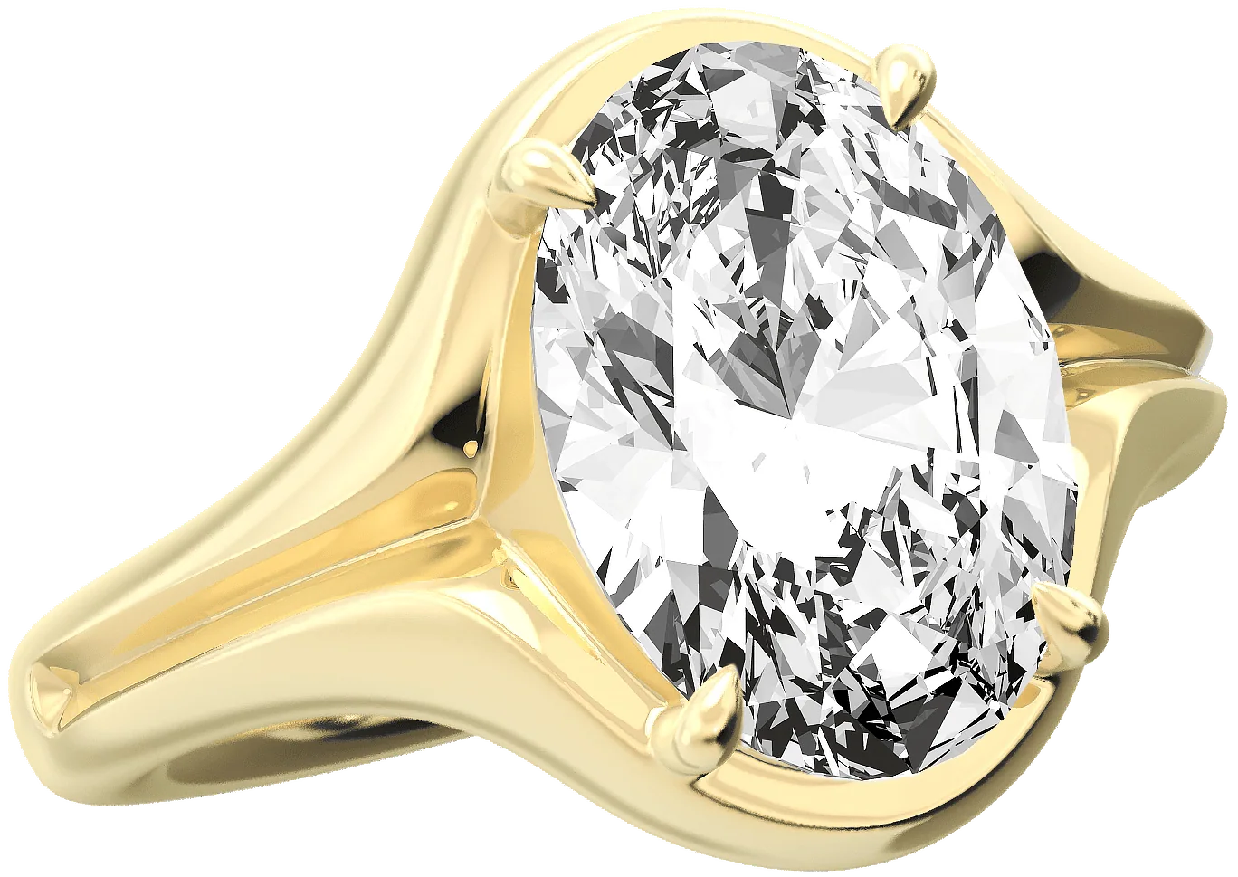 closeup of a unique engagement ring with a gold band