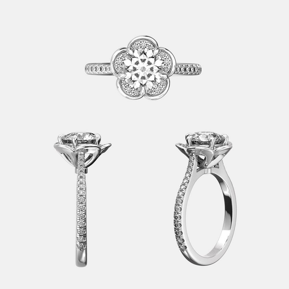 3D render of custom floral engagement ring – custom jewelry design process Vancouver